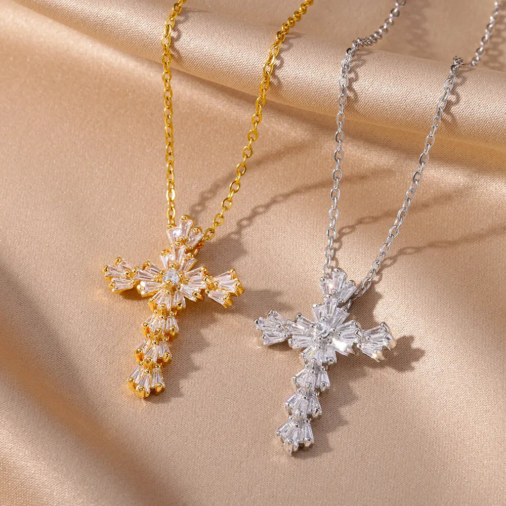 Zircon Crystal Cross Necklace