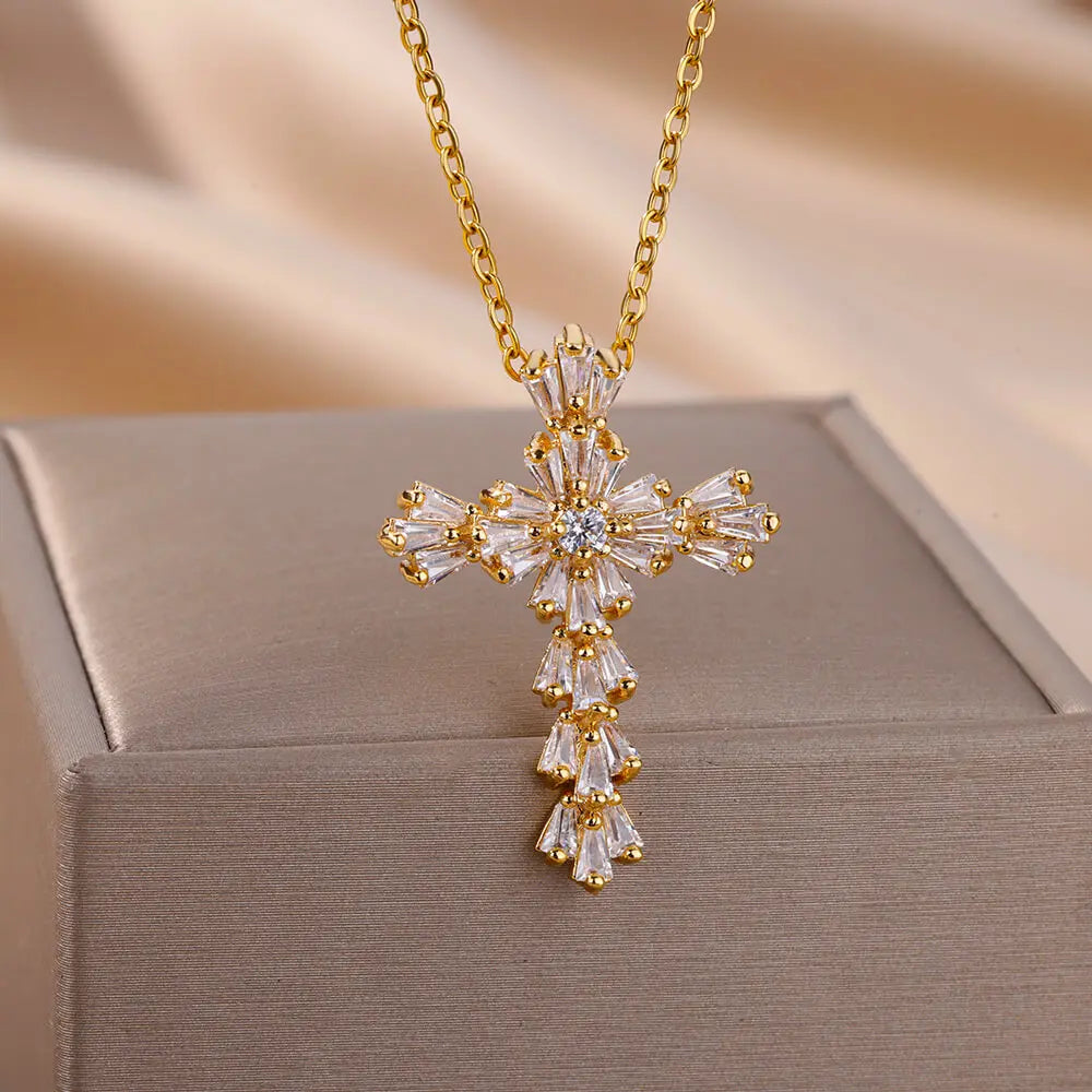 Zircon Crystal Cross Necklace