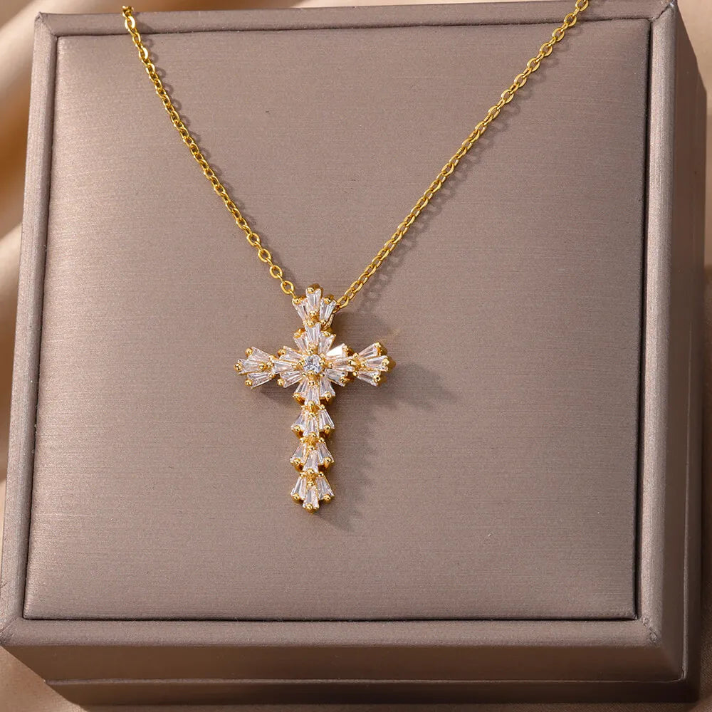 Zircon Crystal Cross Necklace