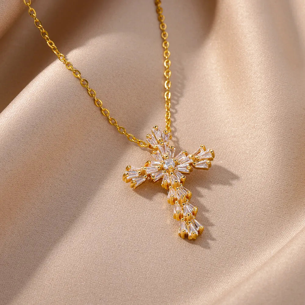 Zircon Crystal Cross Necklace